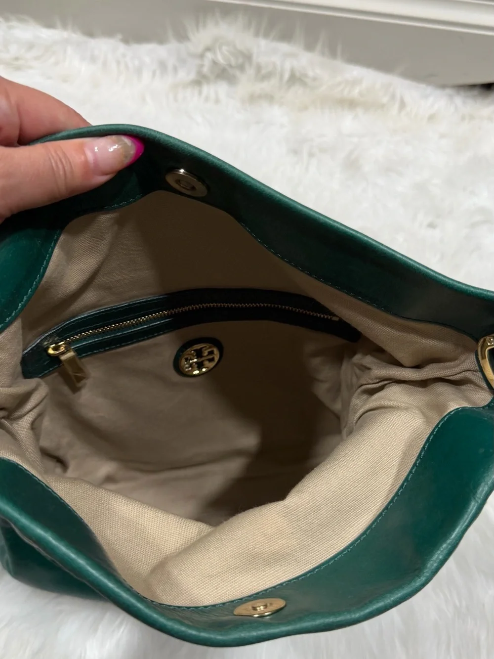 Tory Burch Emerald Green Leather Fold-Over Crossbody with Logo